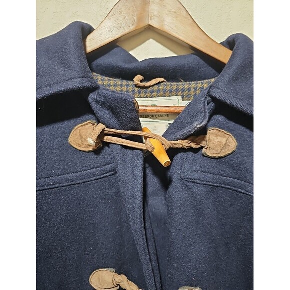 Vintage LL Bean Duffle Coat S905 Wood Toggle Women 6 Wool Houndstooth Lined USA - Picture 2 of 6